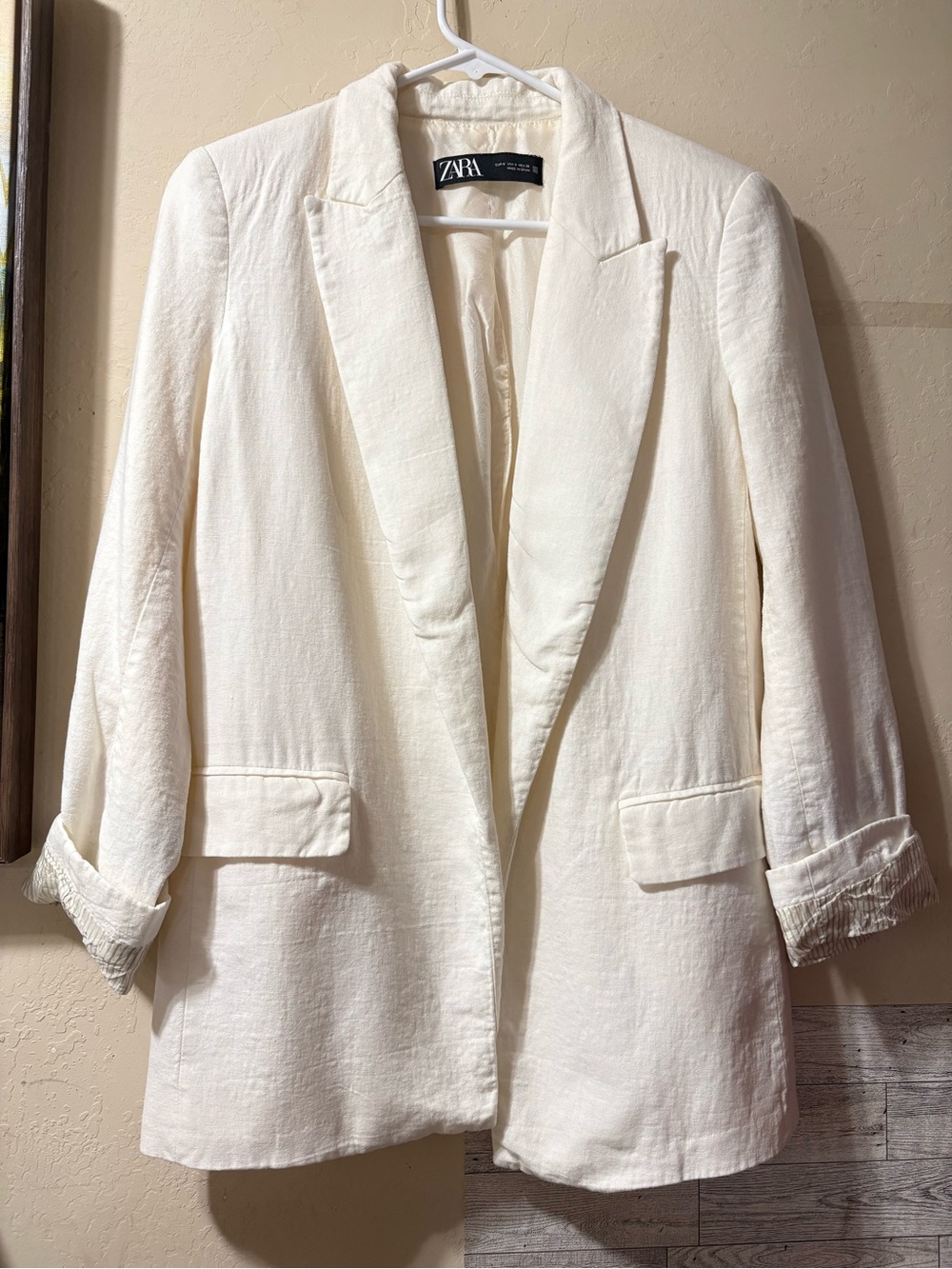 Zara Off-White Linen-Blend Women's Blazer